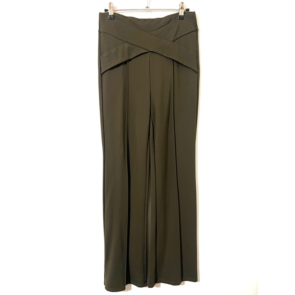 HALARA Olive Green Wide Leg Pants Excellent‎ Criss Cross Waist Flare Workwear M